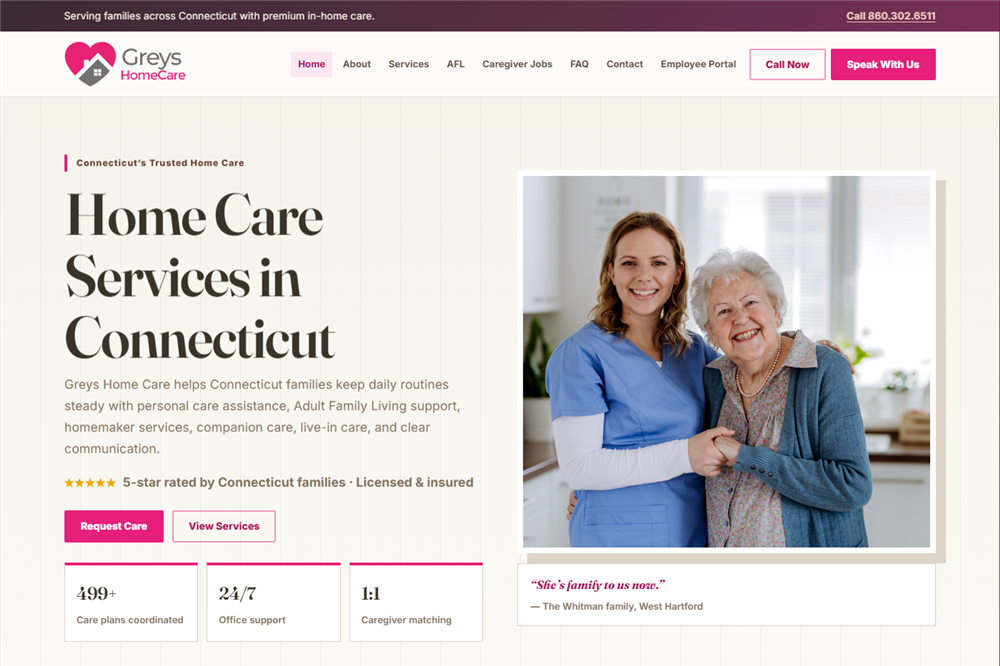 Grey's Home Care responsive website mockup across devices